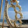 Knuckles Pendant Gold Finish Franco Chain Necklace Iced Flooded Out 36"