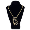 Knuckles Pendant Gold Finish Franco Chain Necklace Iced Flooded Out 36"