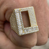 L / 10 14K Gold Plated 925 Sterling Silver Initial Letter Iced CZ Baguette Ring