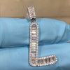 L 925 Sterling Silver Iced Flooded Out Baguette Initial Letter A-Z Flooded Out CZ Pendant