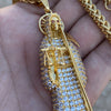 La Santa Muerte Iced Pendant Chain Gold Plated Stainless Steel Franco Necklace 36"