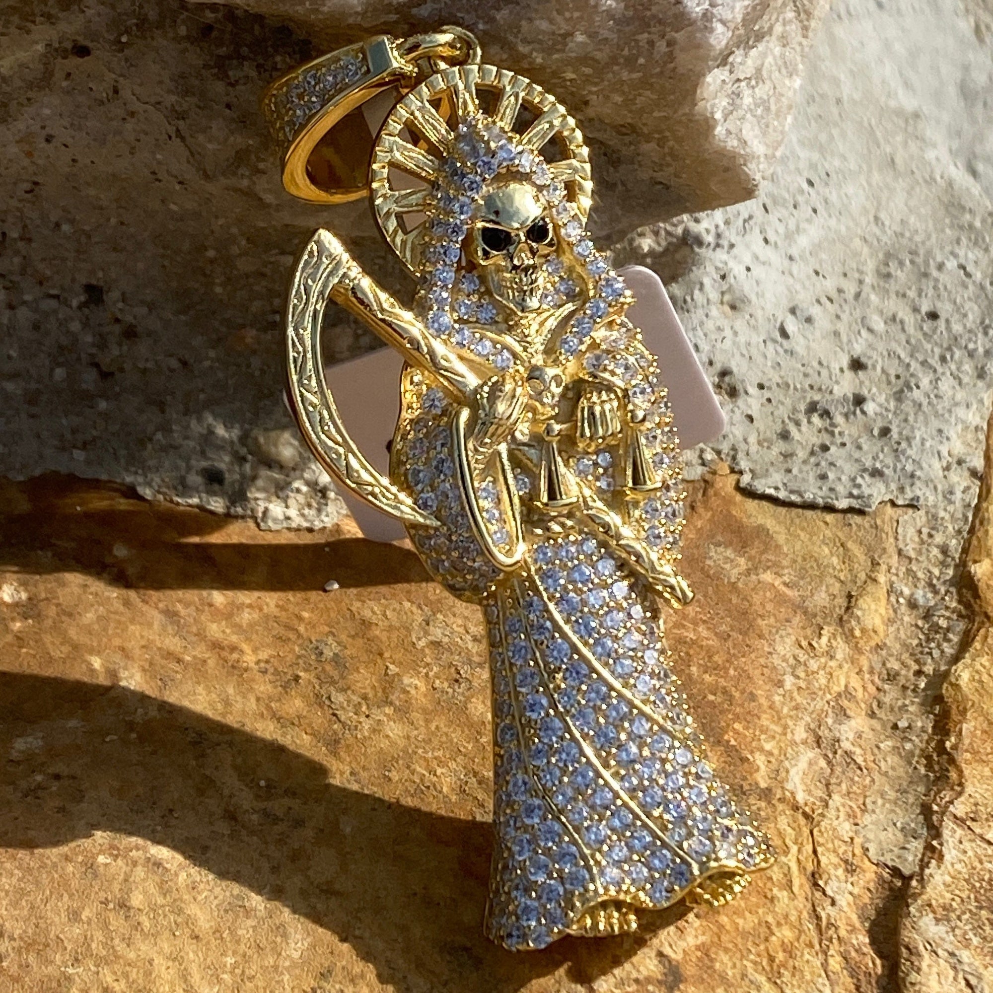 14k Gold Plated Over 925 Sterling Silver La Santa Muerte CZ Pendant 14k-gold-plated-over-925-sterling-silver-la-santa-muerte-cz-pendant