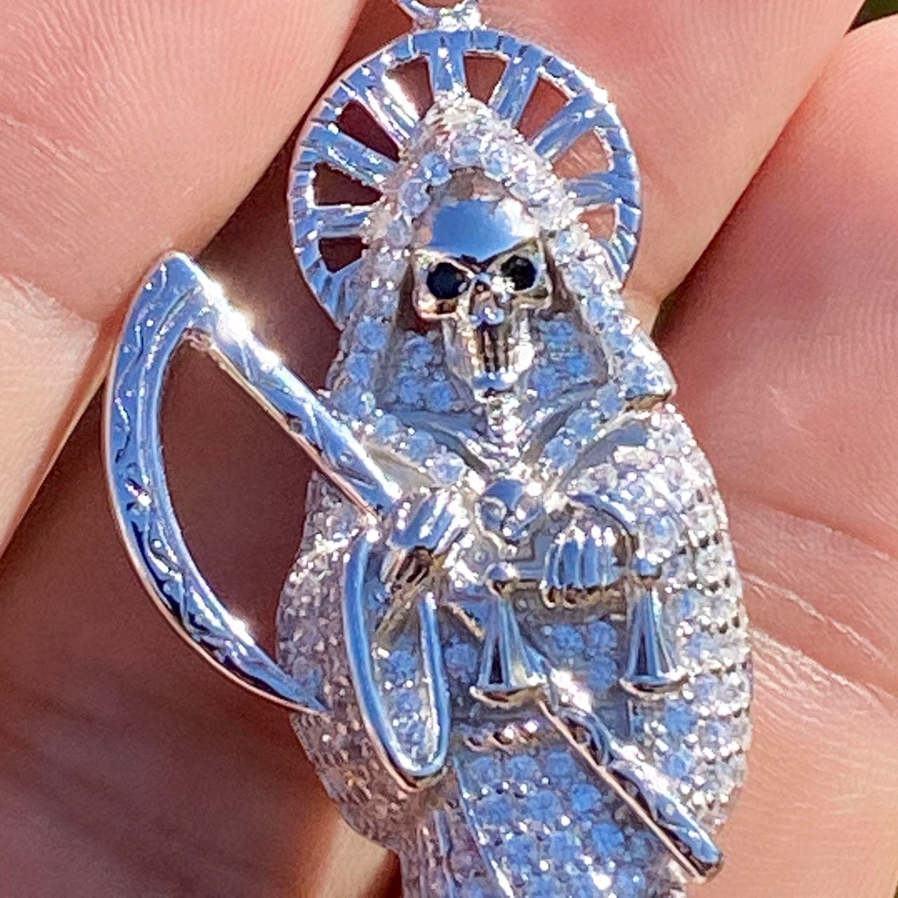La Santa Muerte Pendant Solid 925 Silver Iced CZ Micro Pave Flooded Out la-santa-muerte-pendant-solid-925-silver-iced-cz-micro-pave-flooded-out