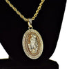 La Virgen De Guadalupe Glitter Gold Finish Rope Chain Necklace 24"