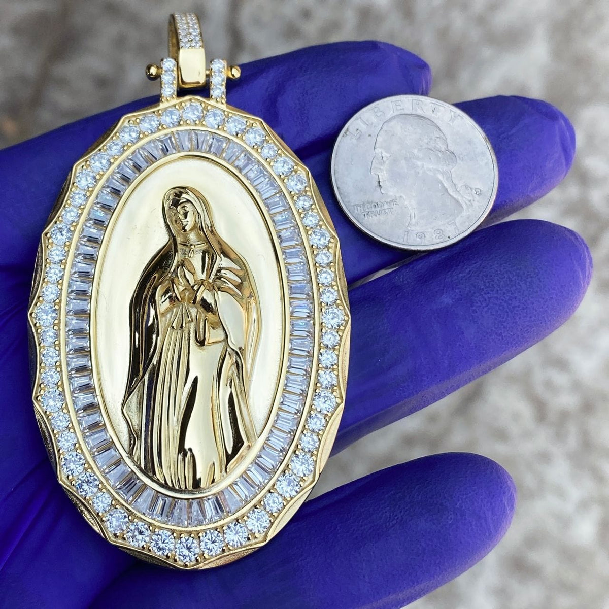 799646c01 La Virgen De Guadalupe Gold Finish over 925 Silver Pendant 2.75