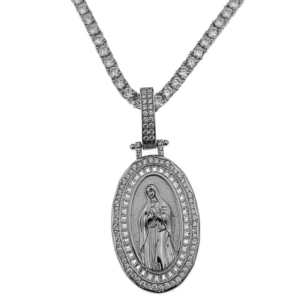 La Virgen de Guadalupe Mary Iced 925 Silver Tennis Choker 16