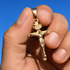 Large 2.5" inch 14K Gold Plated on Solid 925 Sterling Silver Jesus Crucifix Cross Shiny Pendant