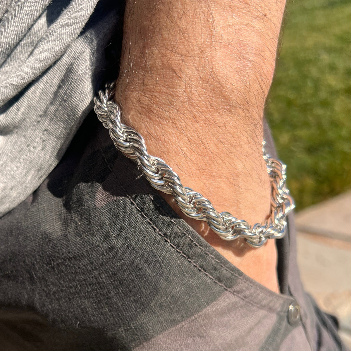 Large Men's Big Rope Chain Hip Hop Bracelet Silver Tone 10MM 10