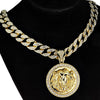 Lion Head Coin Pendant Gold Finish 18" Cuban Chain