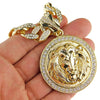 Lion Head Coin Pendant Gold Finish 18" Cuban Chain