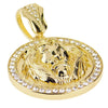 Lion Head Gold Finish Iced Round Coin Pendant