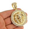 Lion Head Gold Finish Iced Round Coin Pendant