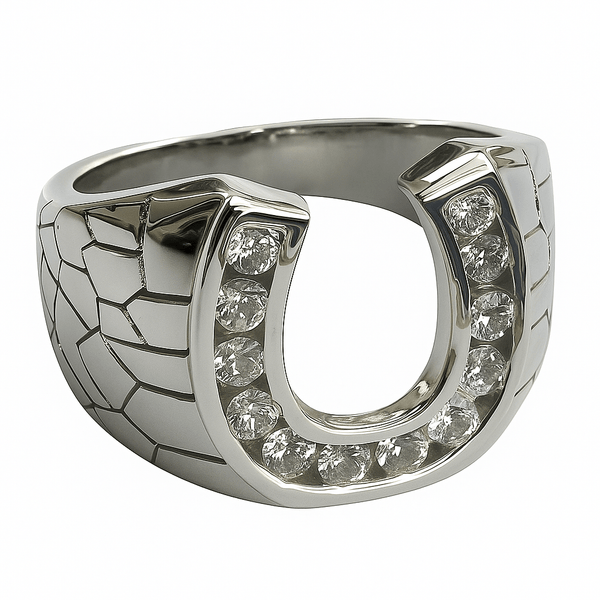 Solid 925 Sterling Silver CZ Lucky Horseshoe Ring