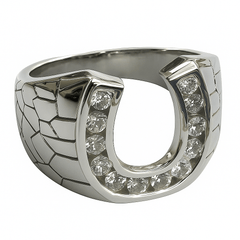 Solid 925 Sterling Silver CZ Lucky Horseshoe Ring