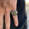 Marijuana Gold Finish Weed Leaf Stainless Steel Two Tone Ring