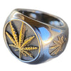 Marijuana Gold Finish Weed Leaf Stainless Steel Two Tone Ring