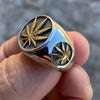 Marijuana Gold Finish Weed Leaf Stainless Steel Two Tone Ring