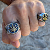 Marijuana Gold Finish Weed Leaf Stainless Steel Two Tone Ring