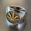 Marijuana Gold Finish Weed Leaf Stainless Steel Two Tone Ring