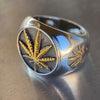 Marijuana Gold Finish Weed Leaf Stainless Steel Two Tone Ring