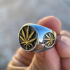 Marijuana Gold Finish Weed Leaf Stainless Steel Two Tone Ring