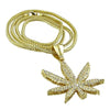 Marijuana Weed Leaf Gold Finish Franco Chain Necklace 36"