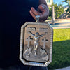Massive Jesus Combo Pendant Iced Flooded Out Silver Tone Cuban Chain 33"