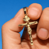 Medium 1.75" inch 14K Gold Plated on Solid 925 Sterling Silver Jesus Crucifix Cross Shiny Pendant