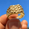 Men’s 14K Gold Plated Squared Nugget Ring Hip Hop Jewelry Sizes 7-13