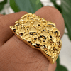 Men’s 14K Gold Plated Squared Nugget Ring Hip Hop Jewelry Sizes 7-13