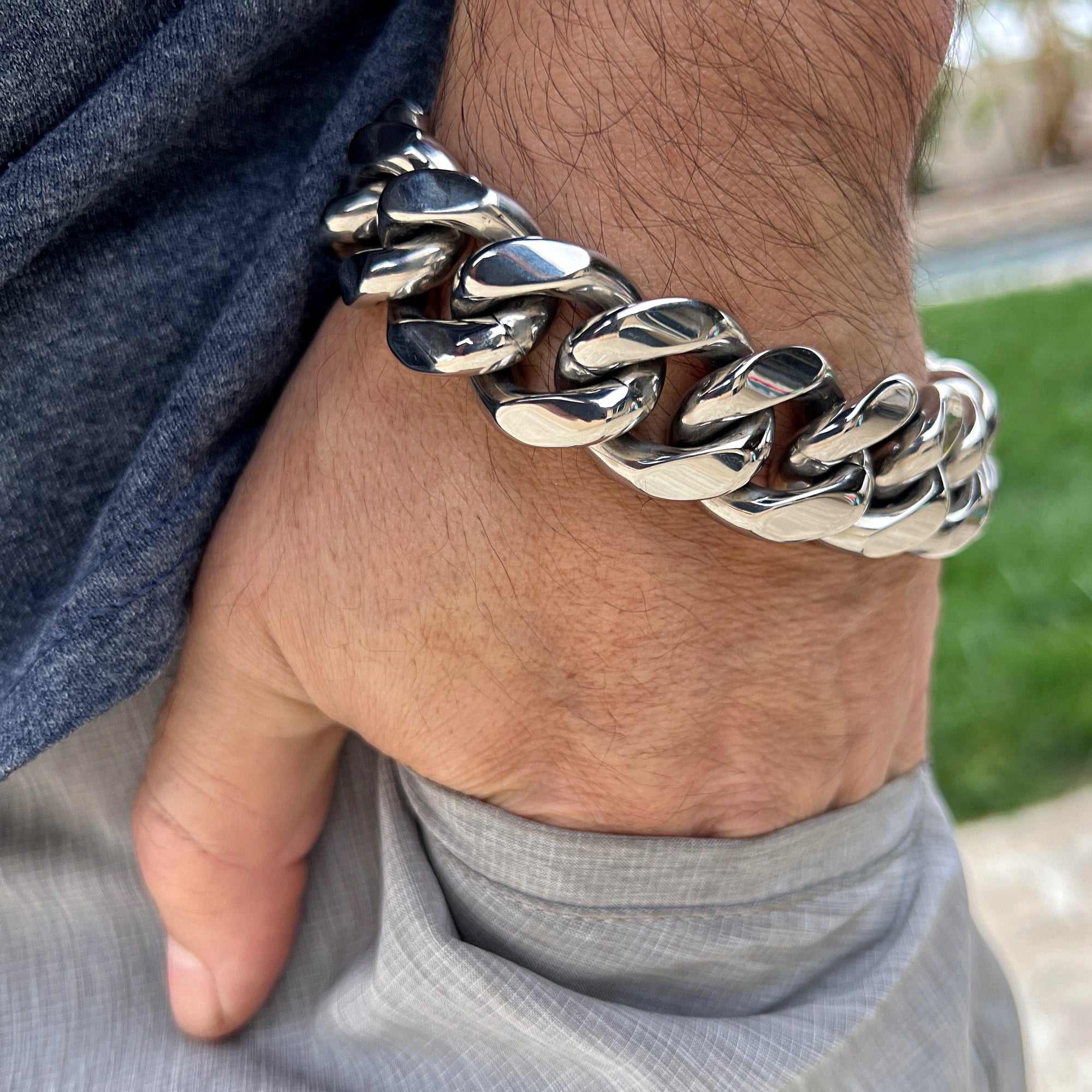 22mm Stainless Steel Cuban Link Bracelet for Men – 9.5