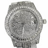 Men's Big Hip Hop Watch Iced Flooded Out Baguettes Calendar Silver Tone