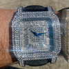 Men's Big Square Hip Hop Watch Silver Tone Flooded Out Black Band