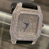 Men's Big Square Hip Hop Watch Silver Tone Flooded Out Black Band