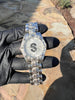 Men's Black Dollar $ Sign Symbol Old School Hip Hop Watch CZ Iced Silver Tone 8"