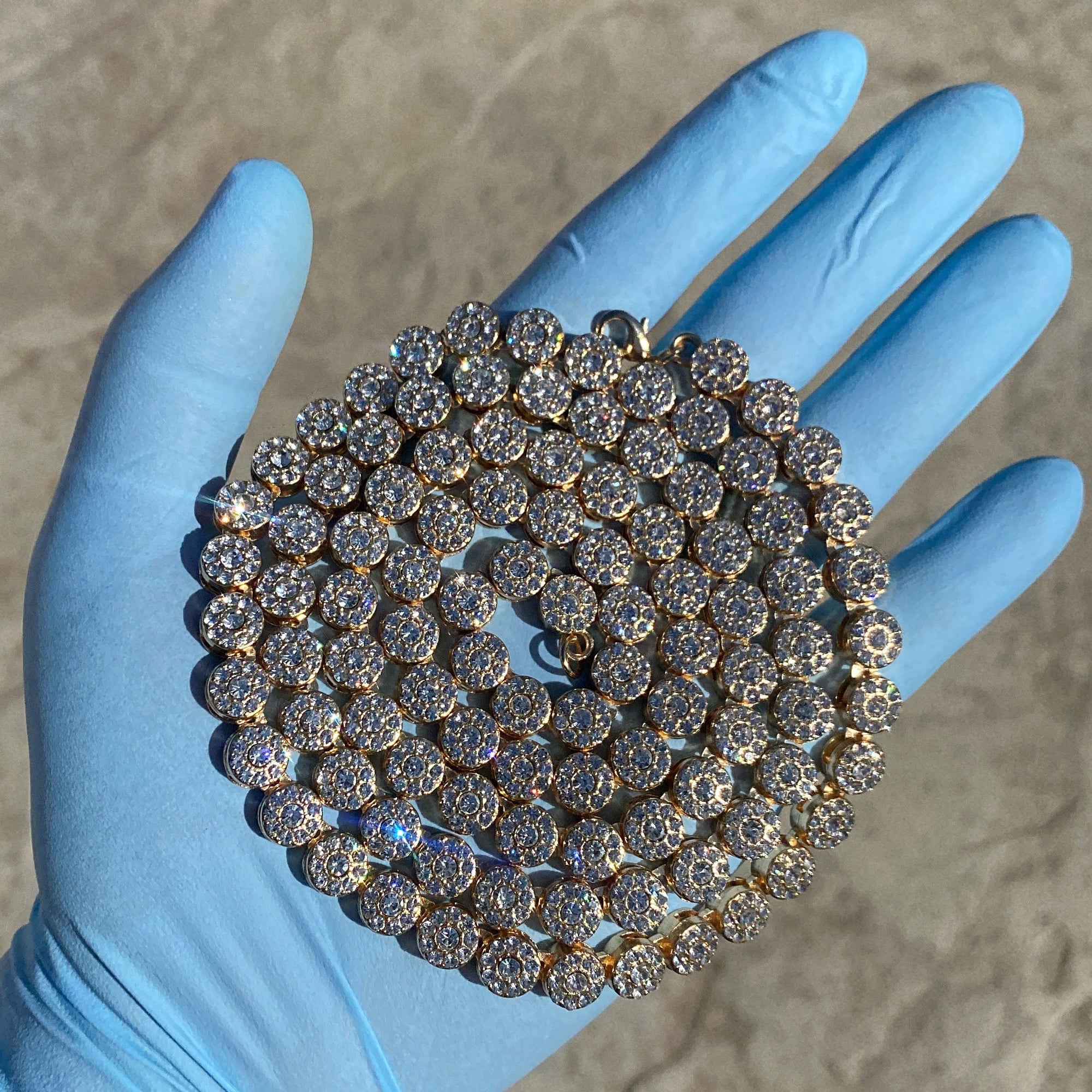 Men's Flower Cluster Chain Flooded Out Bling Iced Gold Finish 1 Row 36