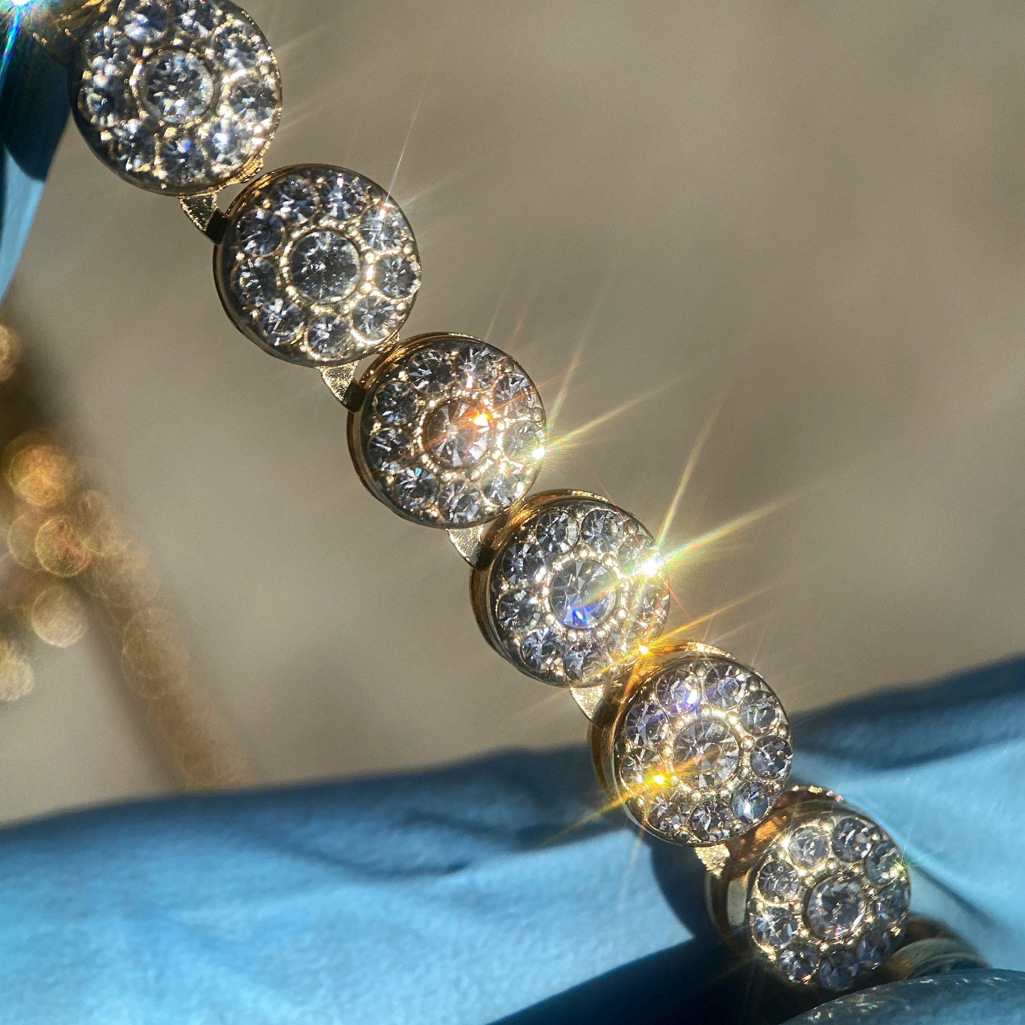Men's Flower Cluster Chain Flooded Out Bling Iced Gold Finish 1 Row 36