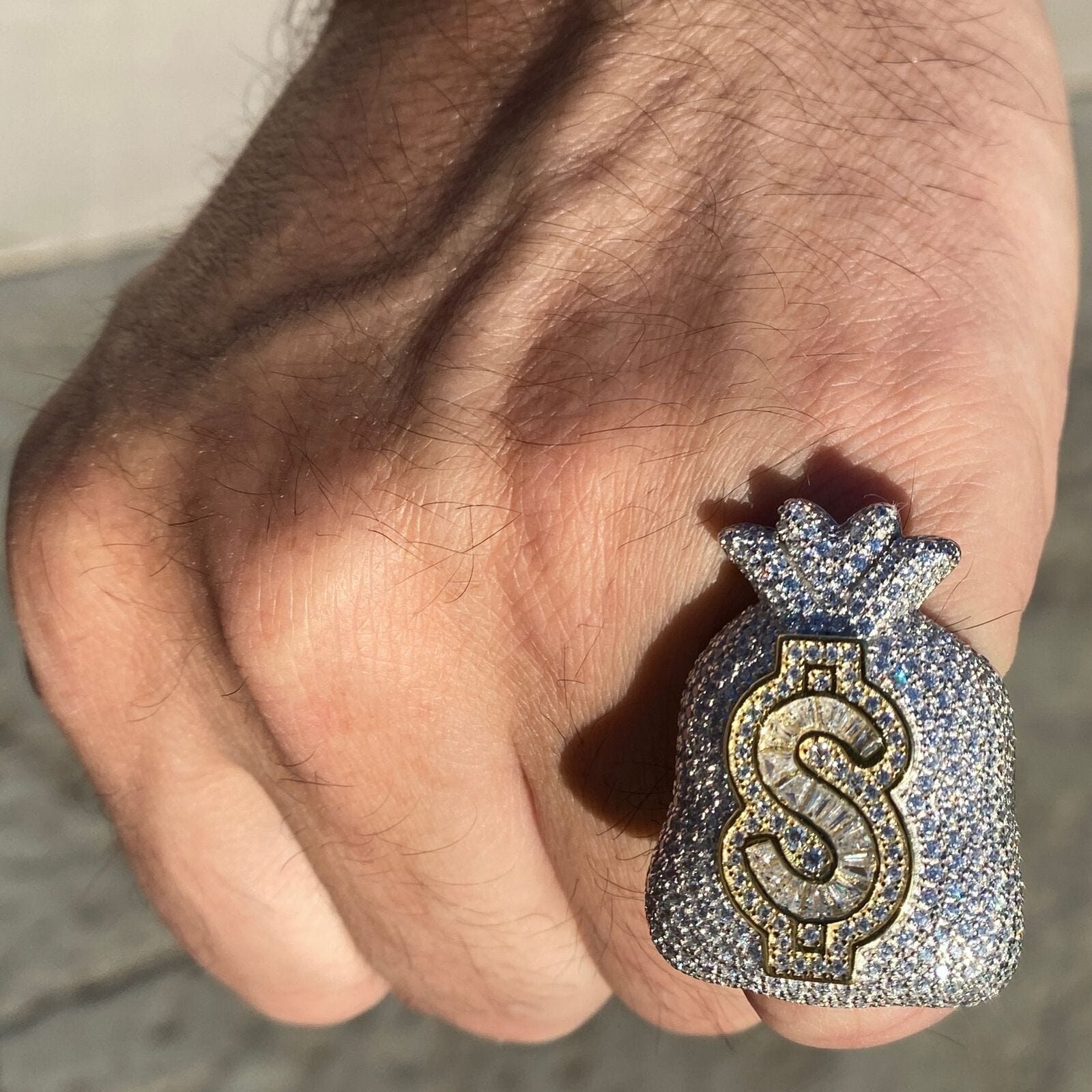 AVALANCHE / Money Dollar Sign Ring ドルマーク Men's Huge 925 Silver Money Bag $ Dollar Sign Iced Heavy Hip Hop Ring