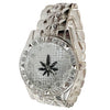 Men's Old School Geneva Black Marijuana Weed Leaf Watch CZ Iced Silver Tone 8"