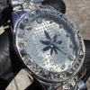 Men's Old School Geneva Black Marijuana Weed Leaf Watch CZ Iced Silver Tone 8"