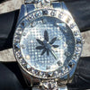 Men's Old School Geneva Black Marijuana Weed Leaf Watch CZ Iced Silver Tone 8"