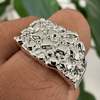 Men’s Shiny Silver Tone Squared-Off Nugget Ring Chunky Size 7-13