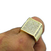 Men's Square Side Pave Gold Finish Iced Flooded Out Hip Hop Ring