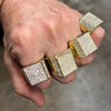 Men's Square Side Pave Gold Finish Iced Flooded Out Hip Hop Ring