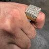 Men's Square Side Pave Gold Finish Iced Flooded Out Hip Hop Ring