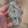 Mens Big Face Micro Pave Silver Tone Iced Flooded Out Watch