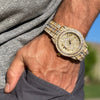 Mens Big Hip Hop Watch Iced Baguettes Calendar Gold Finish