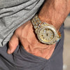 Mens Big Hip Hop Watch Iced Baguettes Calendar Gold Finish