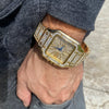 Mens Big Hip Hop Watch Square Face Blue Hands Iced Gold Finish  8"