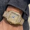 Mens Big Hip Hop Watch Square Face Blue Hands Iced Gold Finish  8"